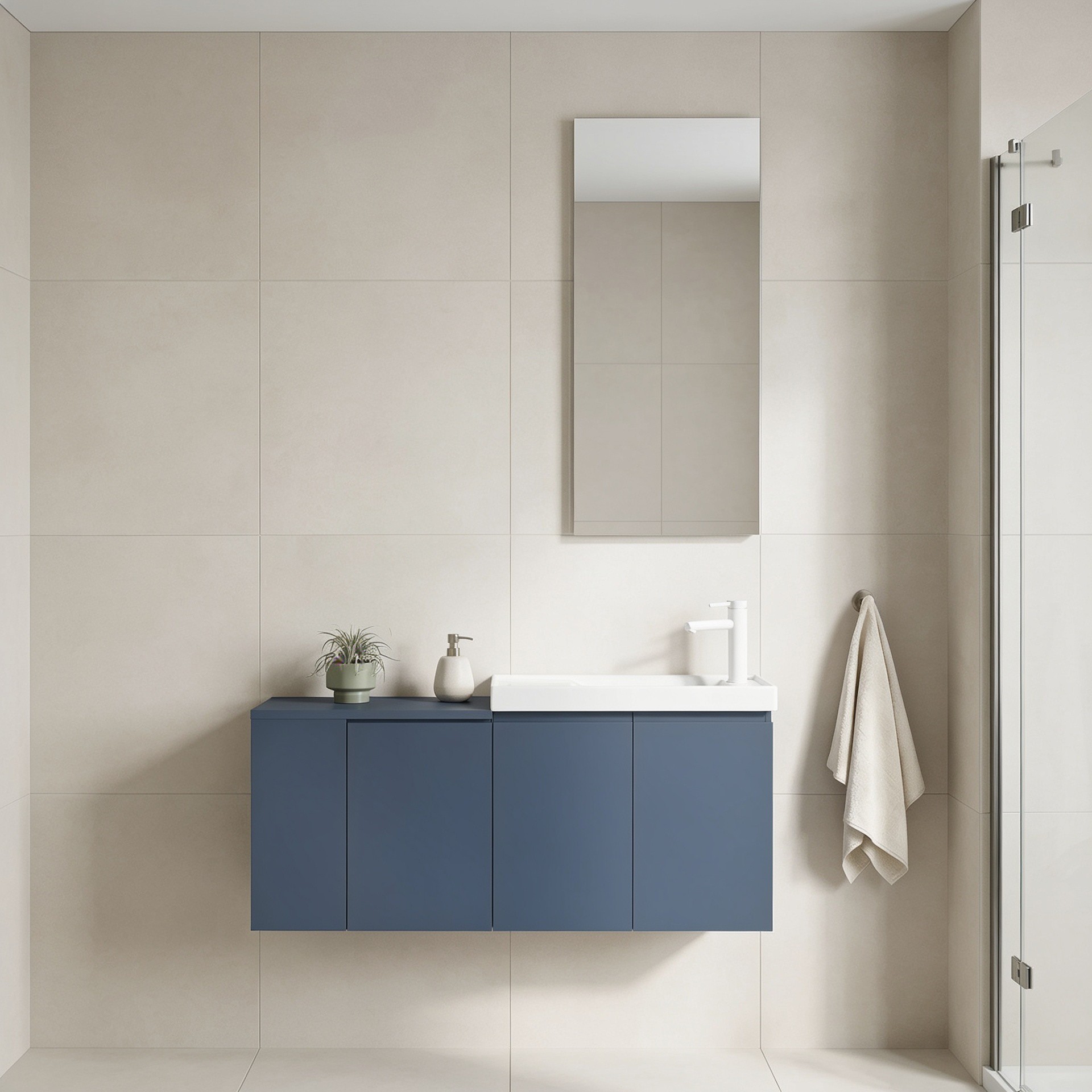 Set Dulap de Baie cu Chiuvetă și Oglindă (2 Piese), Hanah Home, Ferla 110, Albastru Mat