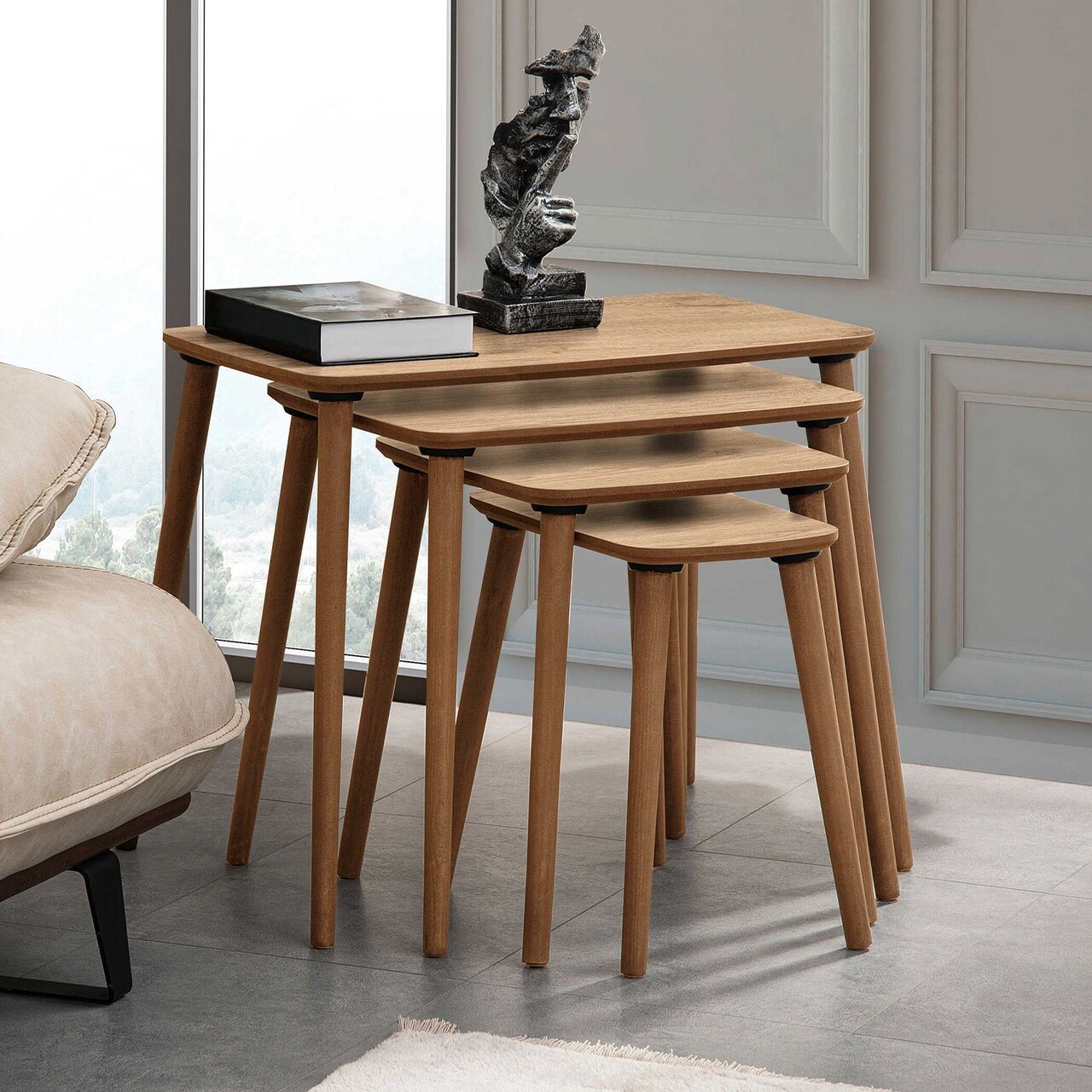 Set masute Nesting 4 piese, Hanah Home, Luci, Stejar - imagine 3