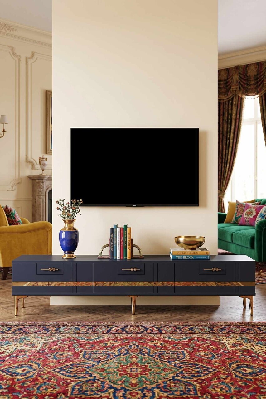 Comoda TV, Hanah Home, Ilay, 180x41x30 cm, Antracit / Aur — imaginea 3