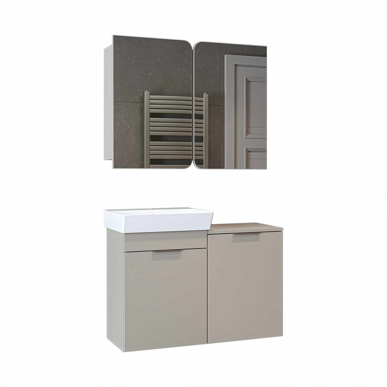 Set Dulap de Baie cu Chiuvetă și Oglindă (2 Piese), Hanah Home, Dubai Sepetli, PAL, Gresie — imaginea 6