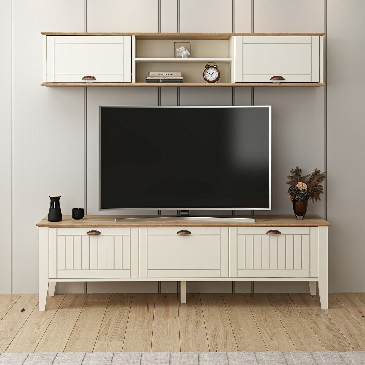 Comoda TV, Hanah Home, Marlo, 183x54x46 cm, Coș adânc / Piatră Lunii