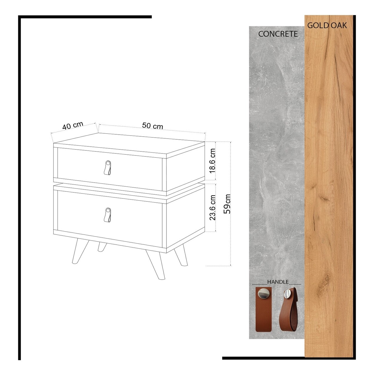 Noptiera, Mod Design, Olenj, 50 x 59 x 40 cm, pal melaminat, stejar/alb