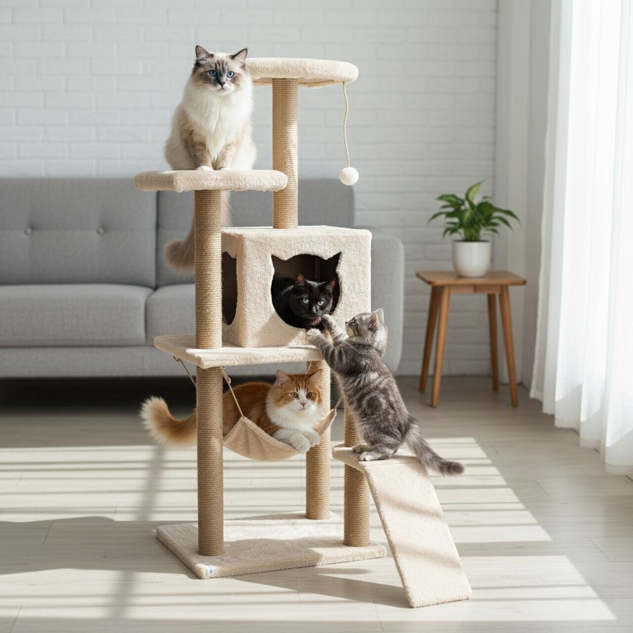Casă pentru pisici, Paws & Whiskers, Pandora, MATERIAL TEXTIL WELSOFT, Bej