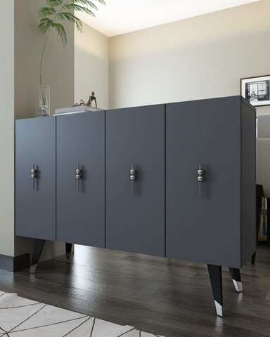 Consola, Hanah Home, 8167KM-32, 120x80x29.6 cm, PAL , Antracit / Argintiu