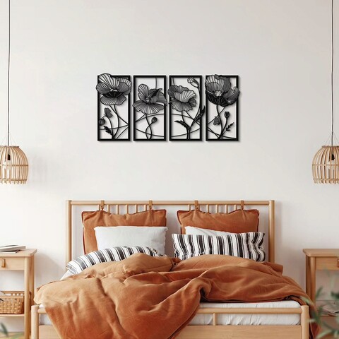 Decoratiune de perete, blossom, otel, 95 x 46 cm, negru