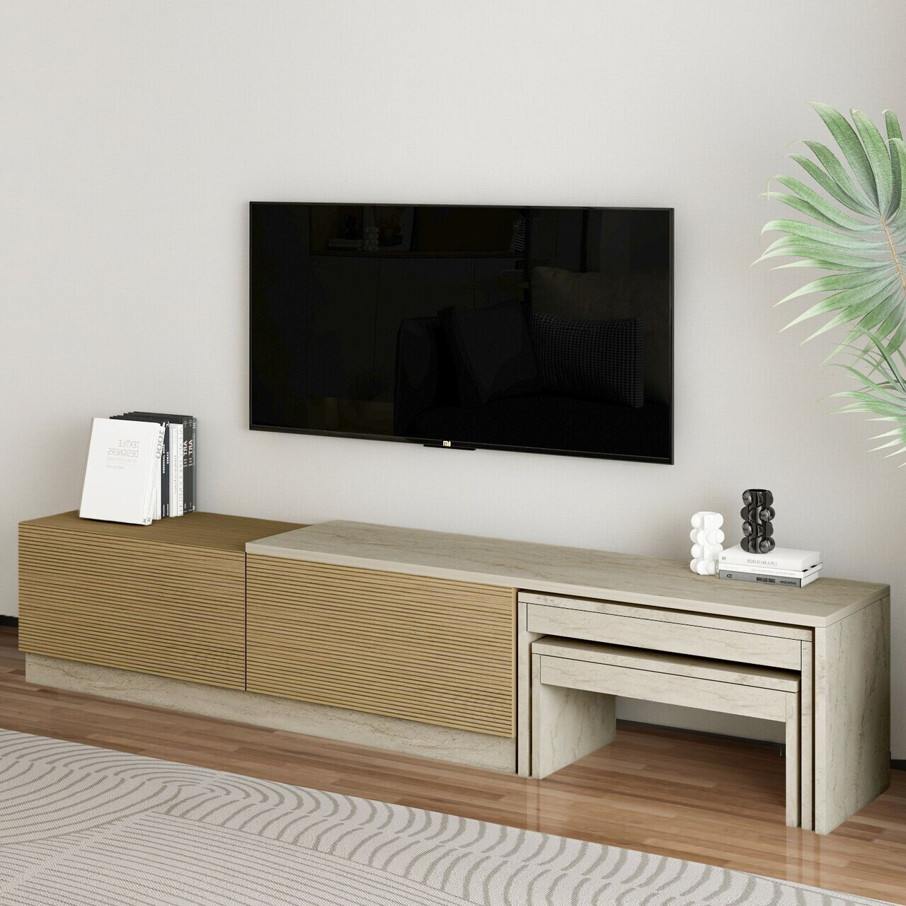 Comoda TV, Hanah Home, Nest, 180x36x30 cm, PAL, Travertin / Stejar cald — imaginea 3