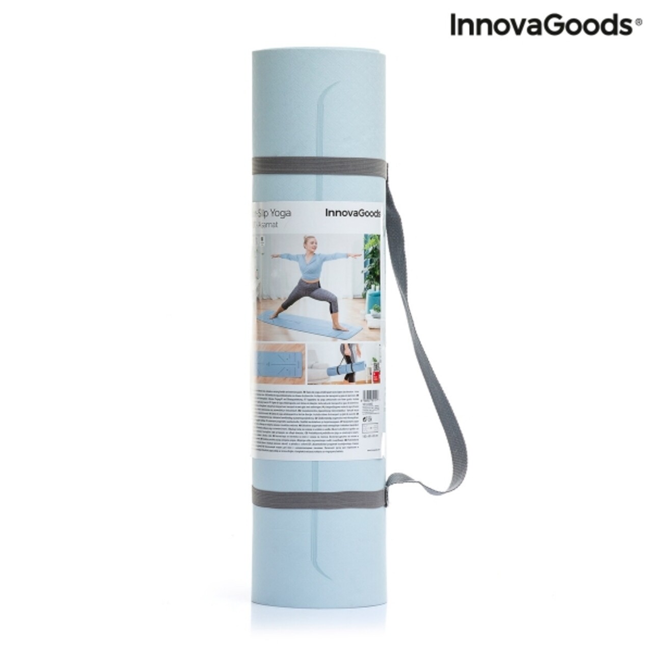 Covoras de yoga antiderapant cu linii de pozitie si ghid de exercitii, Asamat InnovaGoods, 182x60 cm