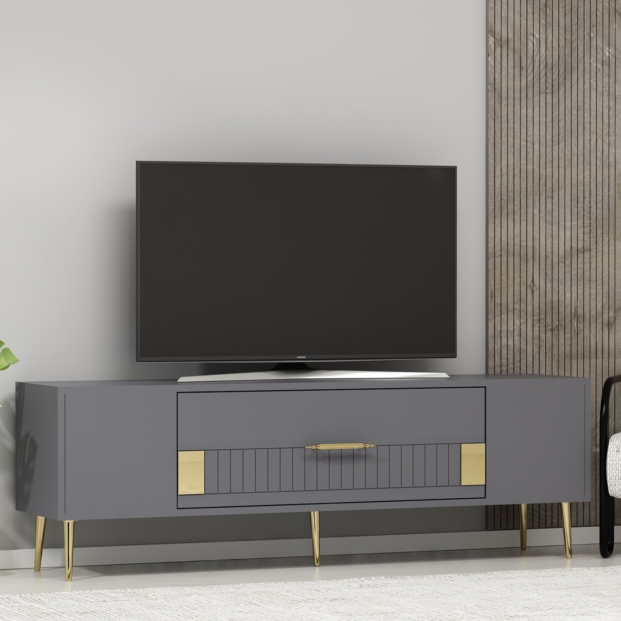 Comoda TV, Olivia, Dekolp4, Antracit / Aur - 1 | YEO