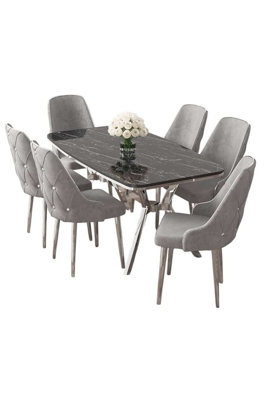 Set masa si scaune (7 piese), Hanah Home, Asel, Sonata / Crom / Gri — imaginea 2