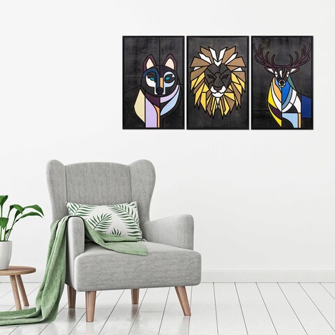 Decoratiune de perete, Forest World 4, Placaj, 39 x 59 cm, 3 piese, Multicolor mezoni.ro