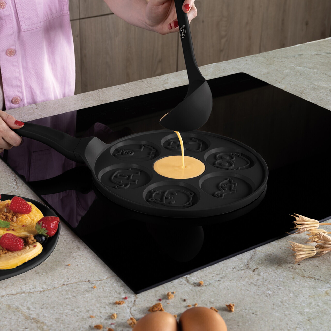 Tigaie pentru clatite, 7 forme Berlinger Haus, Black Rose, 26 cm, aluminiu turnat, negru - imagine 7