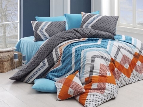 Lenjerie de pat dubla, 4 piese, amestec bumbac, Nazenin Home, Kerry Turquoise, multicolora