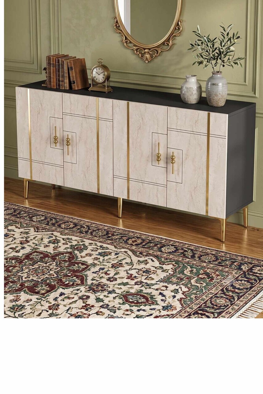 Consola, Hanah Home, Ilay 150, 150x75x32 cm, Antracit / Travertin / Auriu — imaginea 2
