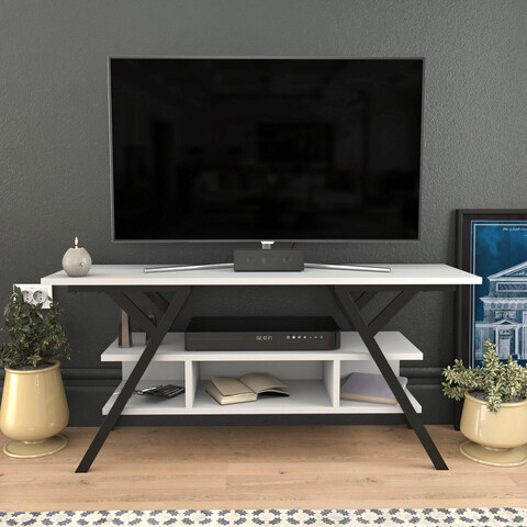 Comoda tv, retricy, minerva, 120x35x55 cm, pal, alb negru