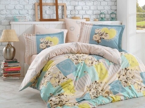 Lenjerie de pat dubla, 4 piese, 100% bumbac poplin, Hobby, Rachele Green, multicolora