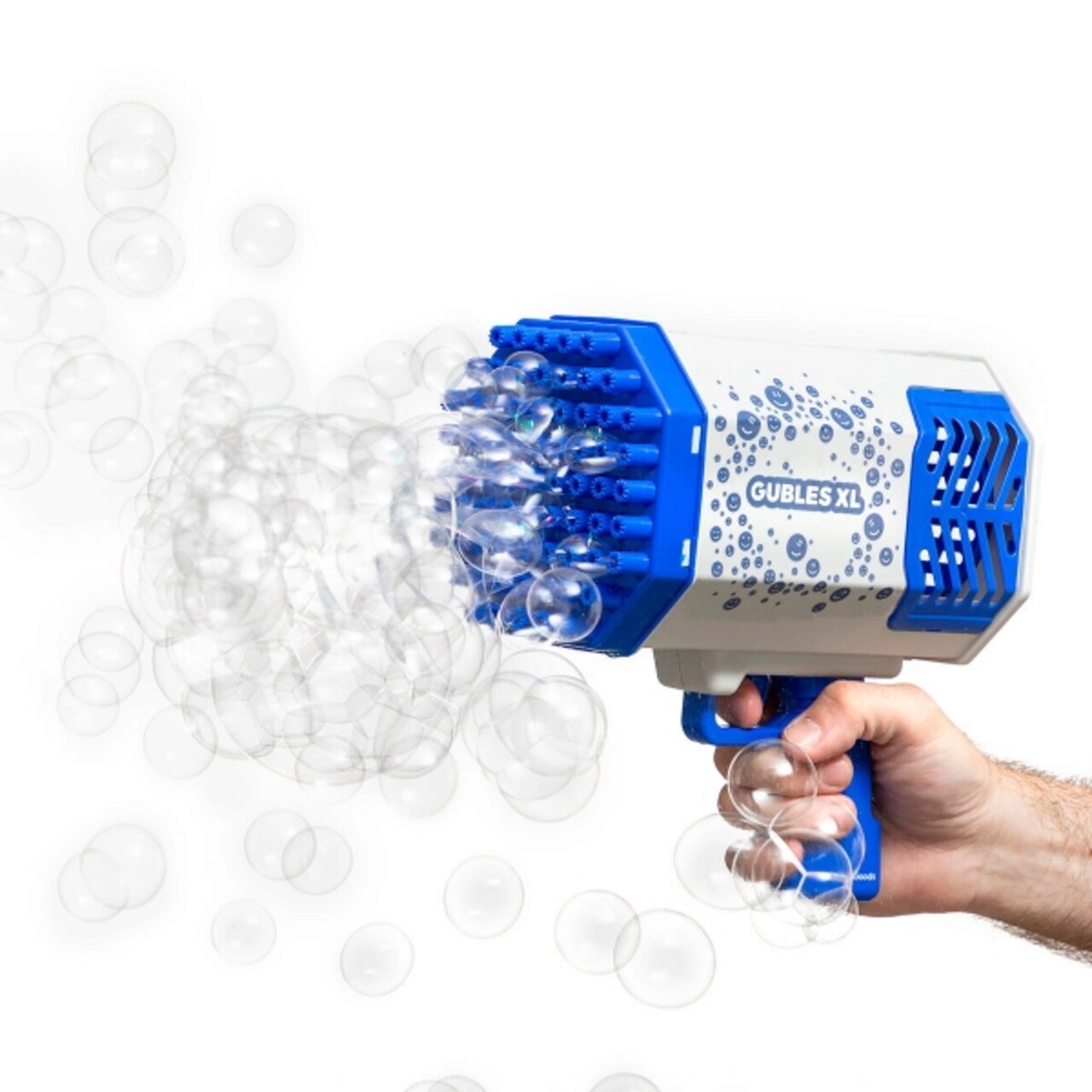 Pistol de baloane gigant cu LED-uri multicolore Gubles XL, InnovaGoods, incarcare USB, gri/albastru