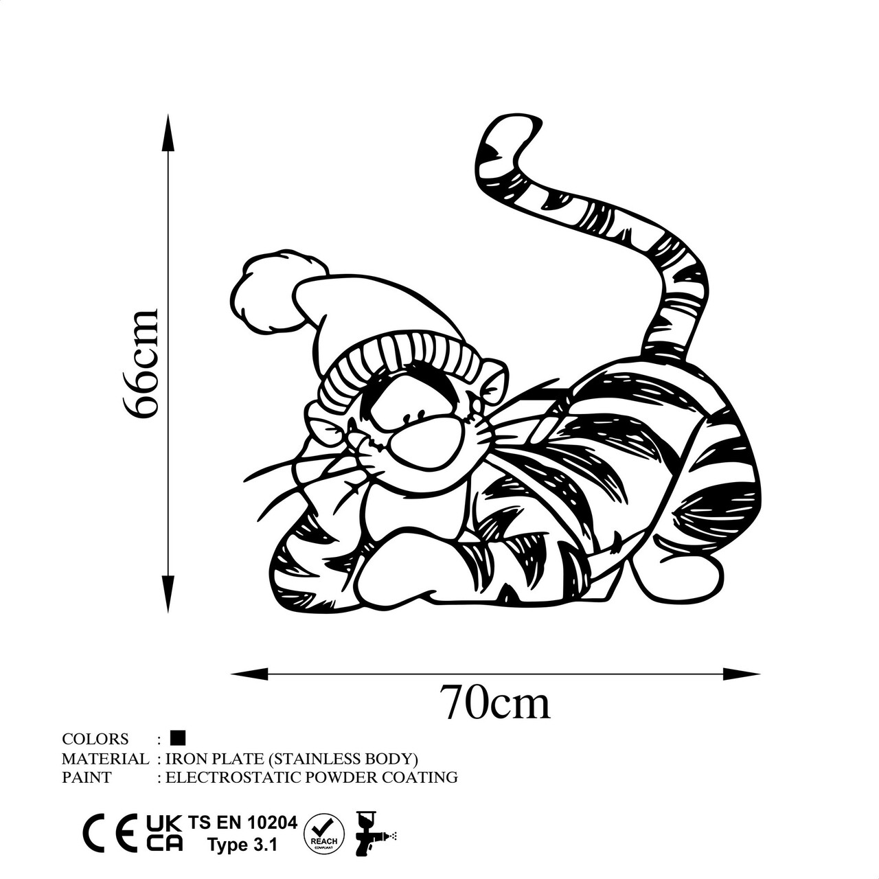 Decoratiune de perete, Tigger, Metal, Dimensiune: 70 x 66 cm, Negru