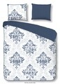 Lenjerie de pat pentru doua persoane, Descanso Elisa, 100% bumbac satinat, 3 piese, alb/albastru