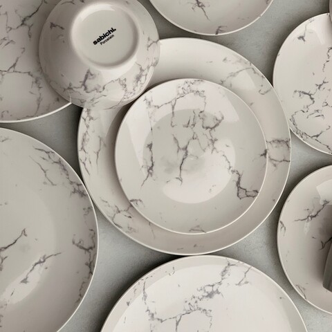 Serviciu de masa 12 piese, Sabichi, Marble, portelan, alb/gri