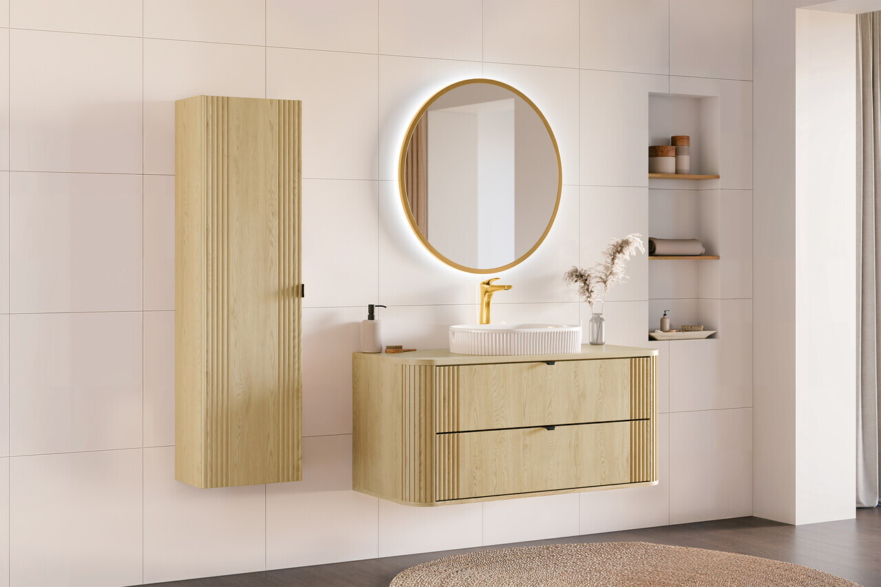 Dulap inalt cu usa, cu fixare pe perete, Ovalia Cremona, Comad,  40x25.4x140 cm, MDF/PAL laminat, stejar cremona — imaginea 7