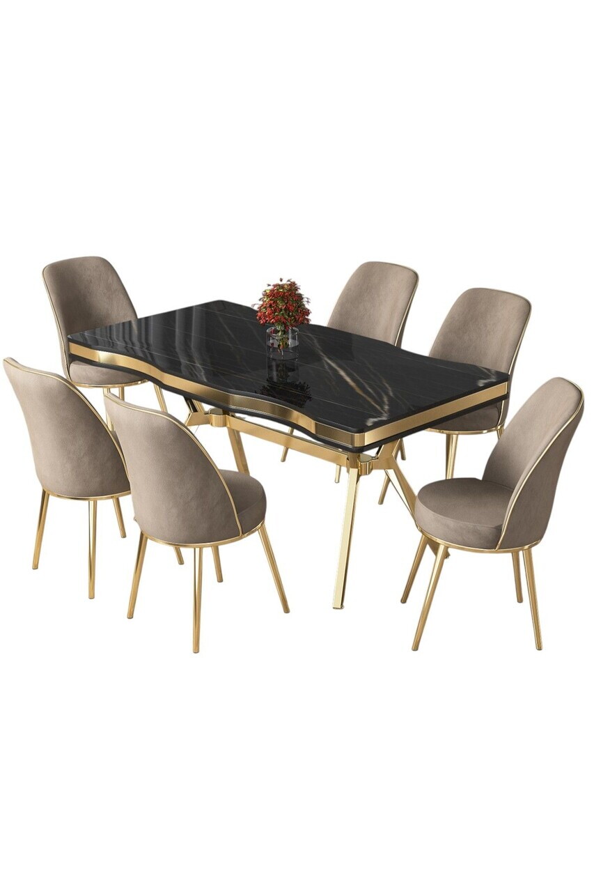 Set masa si scaune (7 piese), Hanah Home, Prah, Sonata / Aur / Cappuccino — imaginea 2
