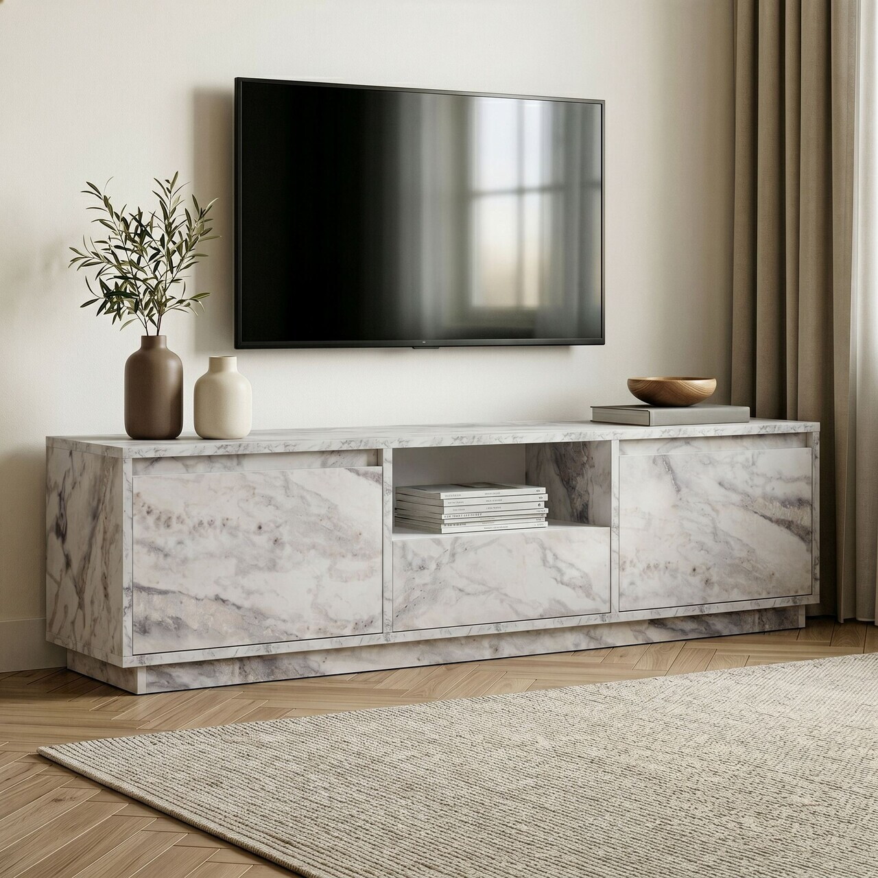 Comoda TV, Hanah Home, Vanguard, 160x42x30 cm, PAL, Marmura Freesia