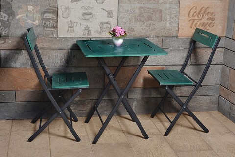 Set masa cu 2 scaune, Valovi, Bistro, mdf/metal, verde/negru Bistro