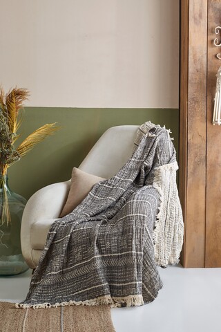 Patura, 130x170 cm, 100% bumbac, etno, viaden, antracit