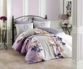 Lenjerie de pat dubla, 4 piese, 100% bumbac ranforce, Hobby, Liliana Lilac, alb/mov
