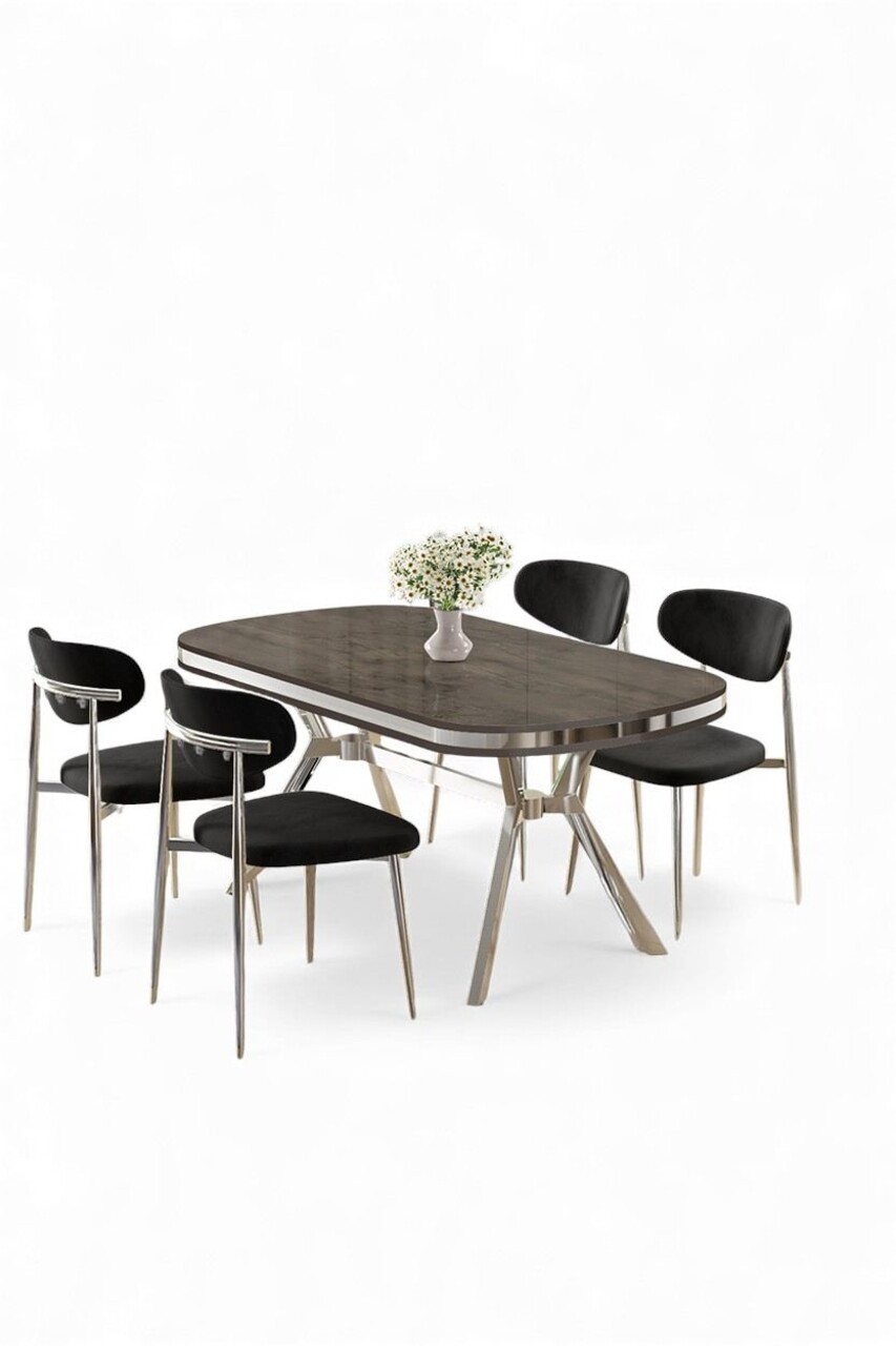Set masă și scaune (5 bucăți), Hanah Home, Olya, Antracit / Crom / Negru - view 2