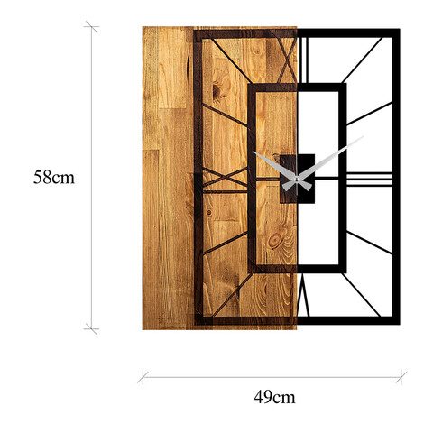Ceas de perete, Wooden Clock 37, Lemn/metal, Dimensiune: 49 x 3 x 58 cm, Nuc deschis / Negru