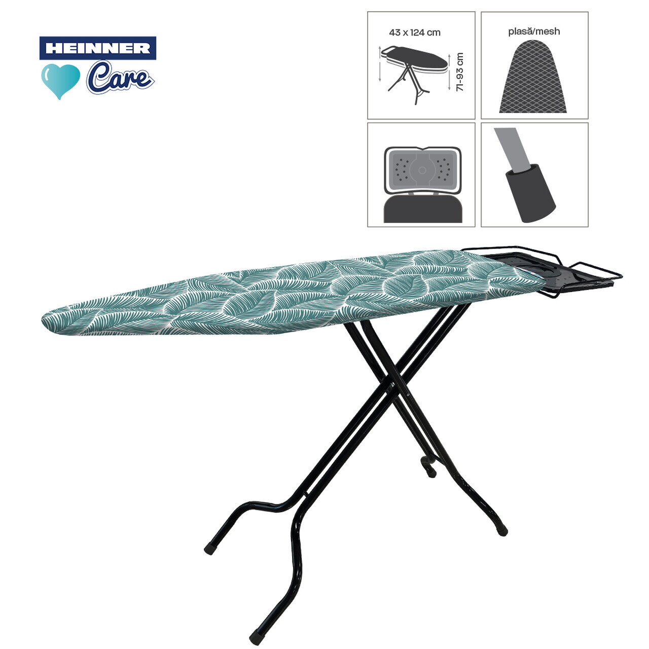 Masa de calcat Linea, Heinner Care, 124x43 cm, bumbac/metal, verde/alb - imagine 5