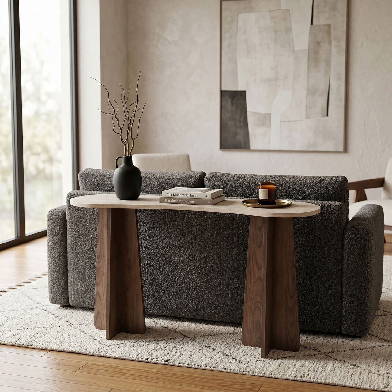 Consola, Hanah Home, Zen, 120x75x35 cm, PAL, Travertin / Nuc - view 2