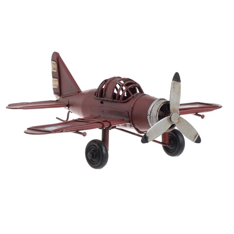 Decoratiune InArt Vintage Plane, 17 x 14.5 x 6 cm, fier, rosu