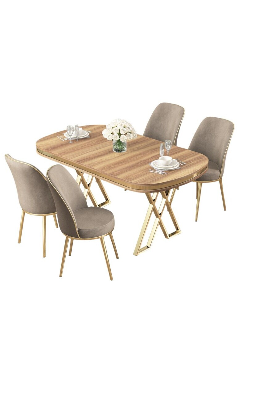 Set masa si scaune (5 piese), Hanah Home, Lai, Hazar / Aur / Cappuccino