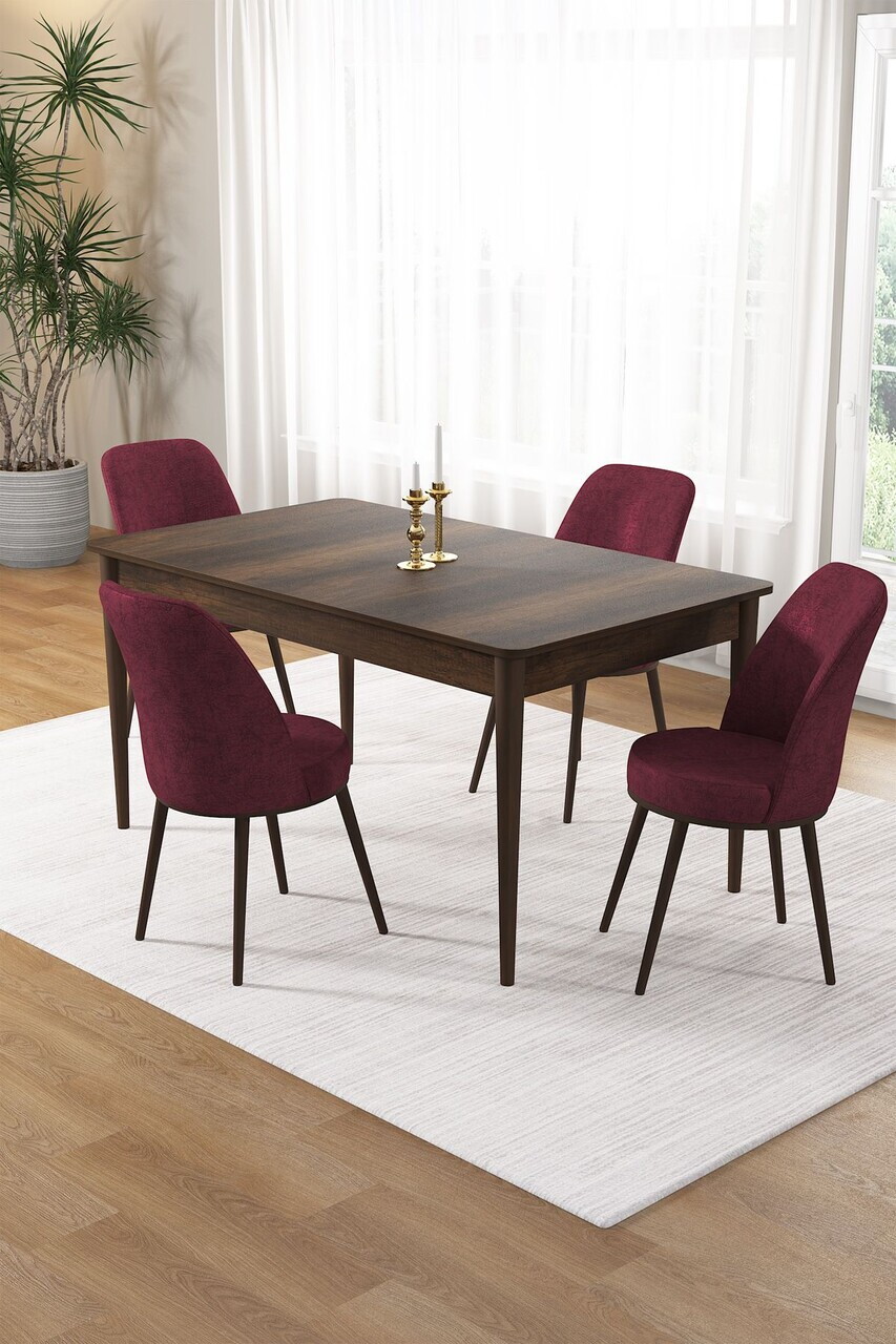 Set masa si scaune (5 piese), Hanah Home, Pir, Model baroc din lemn / Burgundia