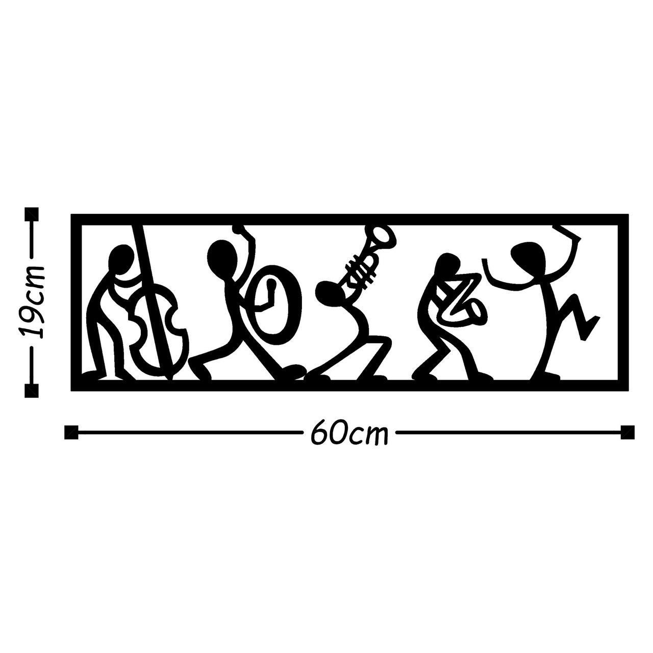 Decoratiune de perete, Musicians, Metal, Dimensiune: 60 x 19 cm, Negru