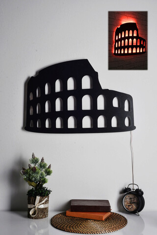 Decoratiune luminoasa led, colosseum, mdf, 60 led-uri, rosu