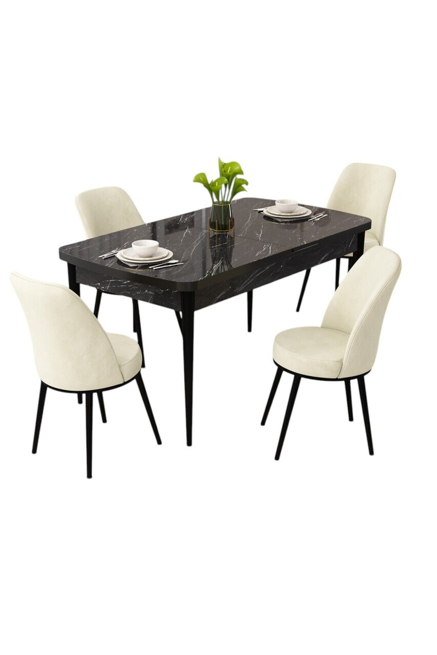 Set masa extensibila si scaune (5 piese), Hanah Home, Rax, Model de marmură neagră / Crem — imaginea 2
