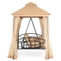 Pavilion cu leagan de 3 locuri si functie pat, Damaris, 232 x 149 x 233 cm, negru/bej