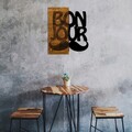 Decoratiune de perete, Bonjour, 50% lemn/50% metal, Dimensiune: 50 x 58 cm, Nuc / Negru
