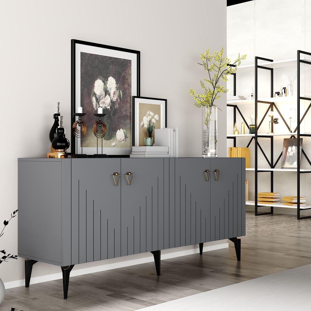 Consola, Hanah Home, Meda, 150x79x40 cm, PAL , Antracit / Aur - view 2