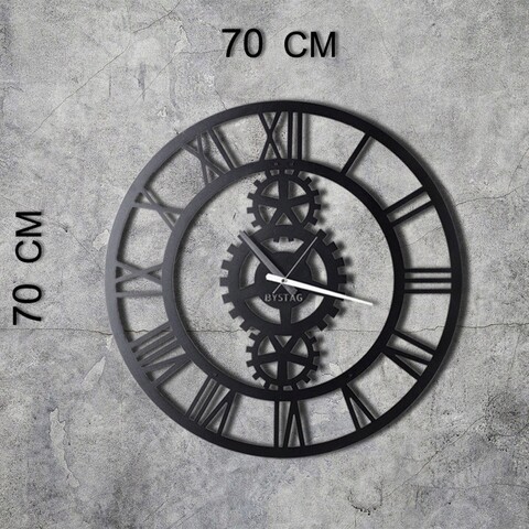 Ceas de perete, Gear XL, Metal, Dimensiune: 70 x 70 cm, Negru