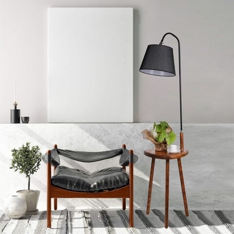Lampadar cu masuta, Luin, 8272-3, E27, 60 W, metal/lemn/textil Iluminat