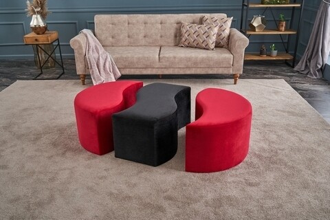 Taburet Alya Puf, Balcab Home, 120x80x40 cm, lemn, rosu/negru