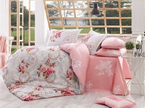Lenjerie de pat pentru o persoana, 3 piese, 100% bumbac poplin, Hobby, Clementina, roz