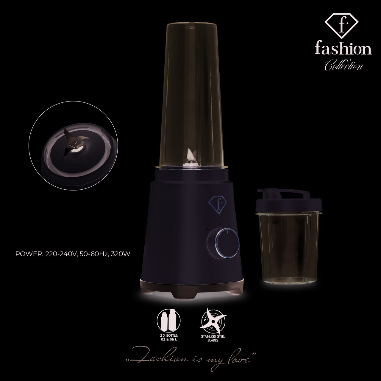 Blender pentru smoothie Fashion TV, Sahara, 320W, 300 ml/ 600 ml, inox/plastic, crem/transparent - view 11
