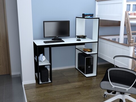 Birou raffline, 120x60x120 cm, pal, alb/negru