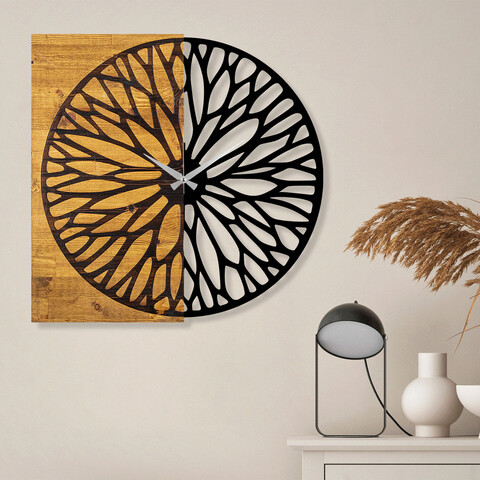 Ceas de perete, Wooden Clock 27, Lemn/metal, Dimensiune: 57 x 3 x 58 cm, Nuc / Negru mezoni.ro
