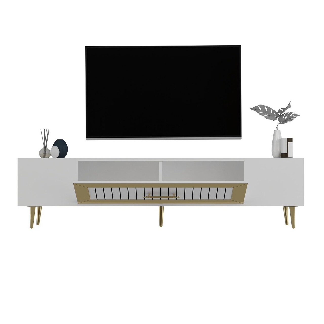Comoda TV, Olivia, Dekolp3, Alb/Auriu - 3 | YEO